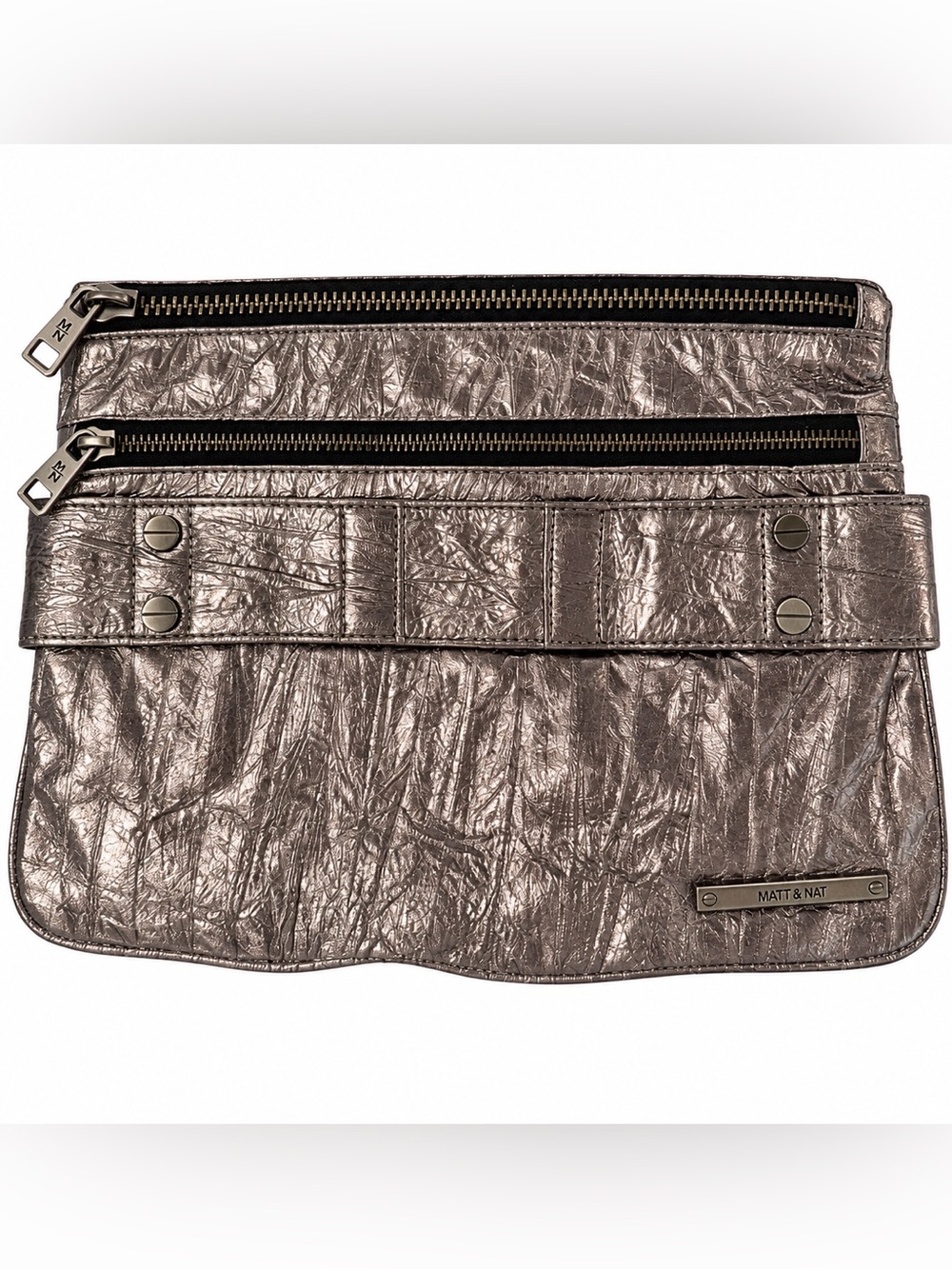 Matt & Nat Metallic Vegan Leather Multi-Zip Clutch Bag
